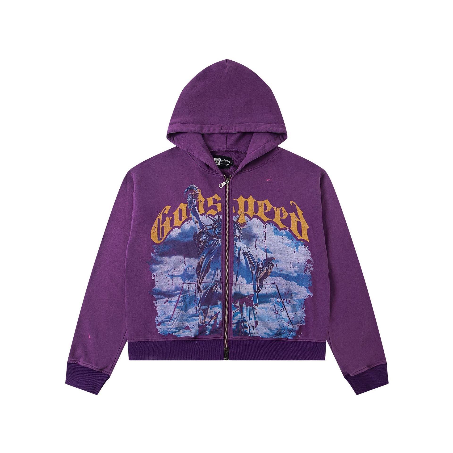 Vintage-Washed Pure Cotton Hip-Hop/Streetwear Hoodie with Print
