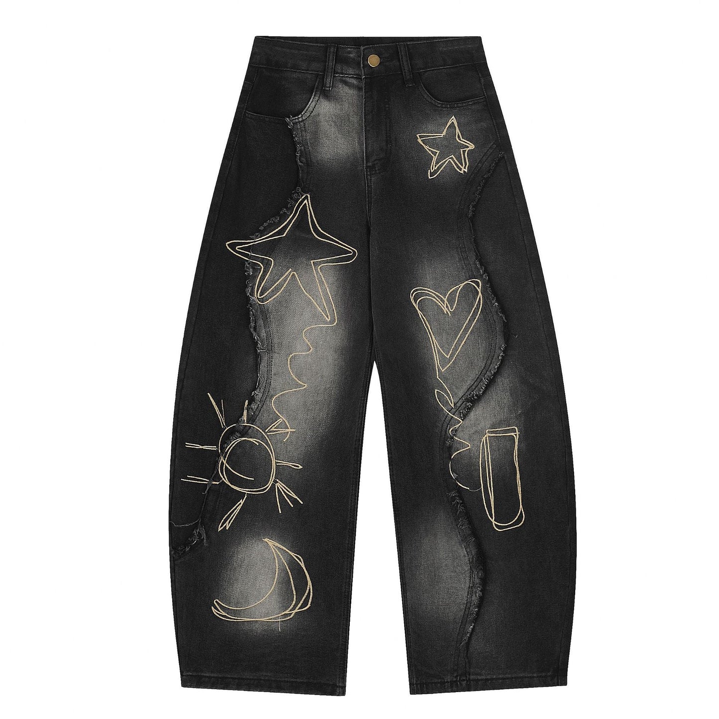 YAVIORA Embroidered Frayed Jeans