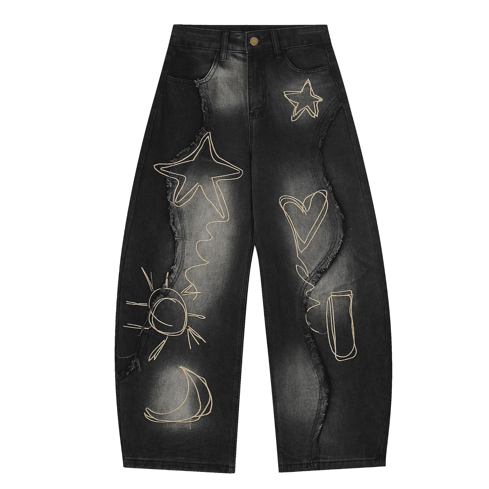 YAVIORA Embroidered Frayed Jeans