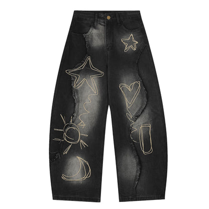 YAVIORA Embroidered Frayed Jeans