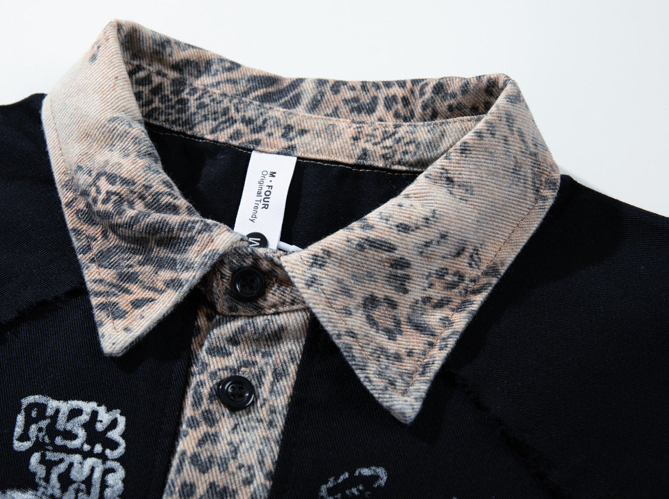 YAVIORA Leopard-Panel Cross Polo Shirt