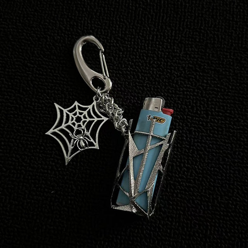 Gothic Spider Web Pentagram Cube Keychain