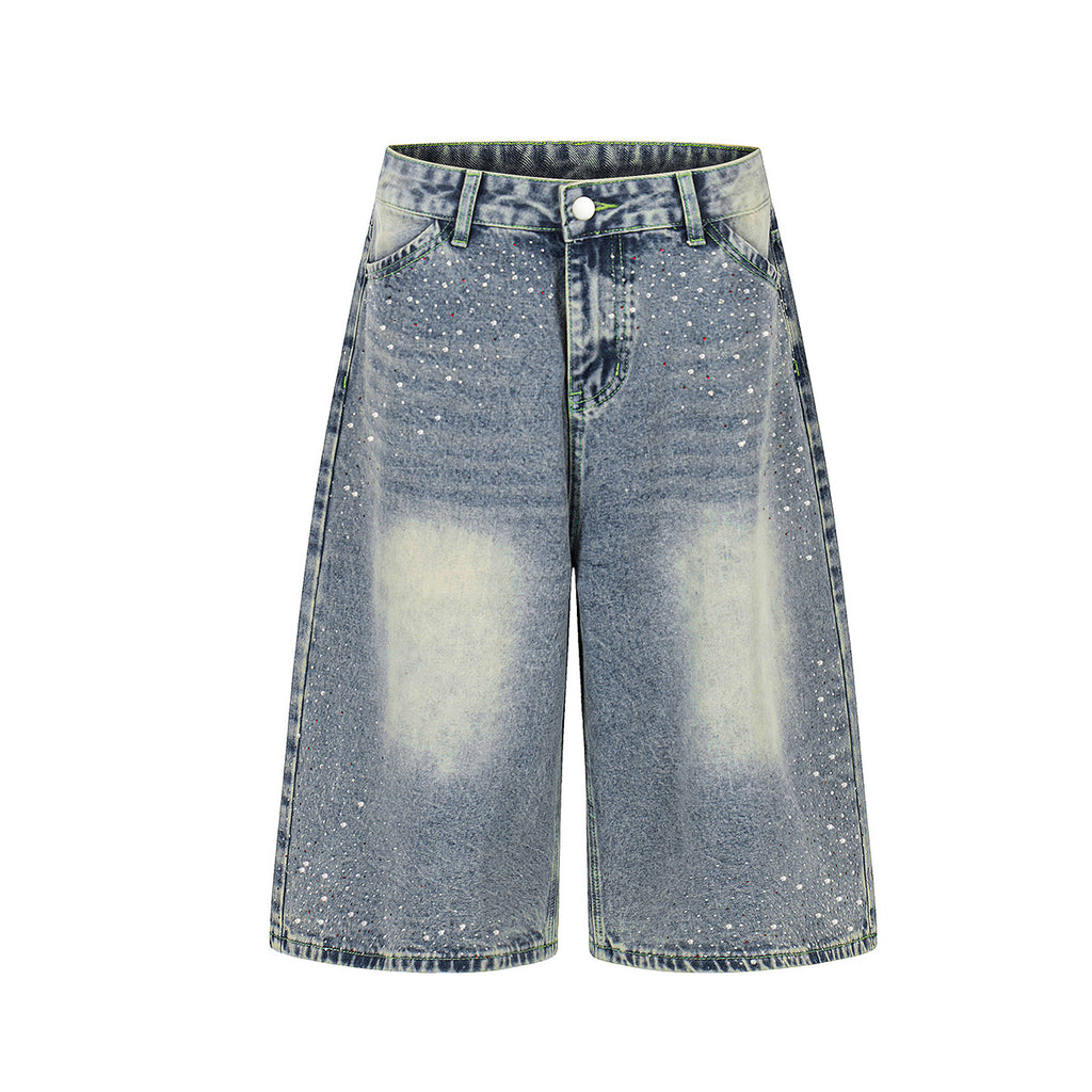 YAVIORA Rhinestone Wash Denim Shorts