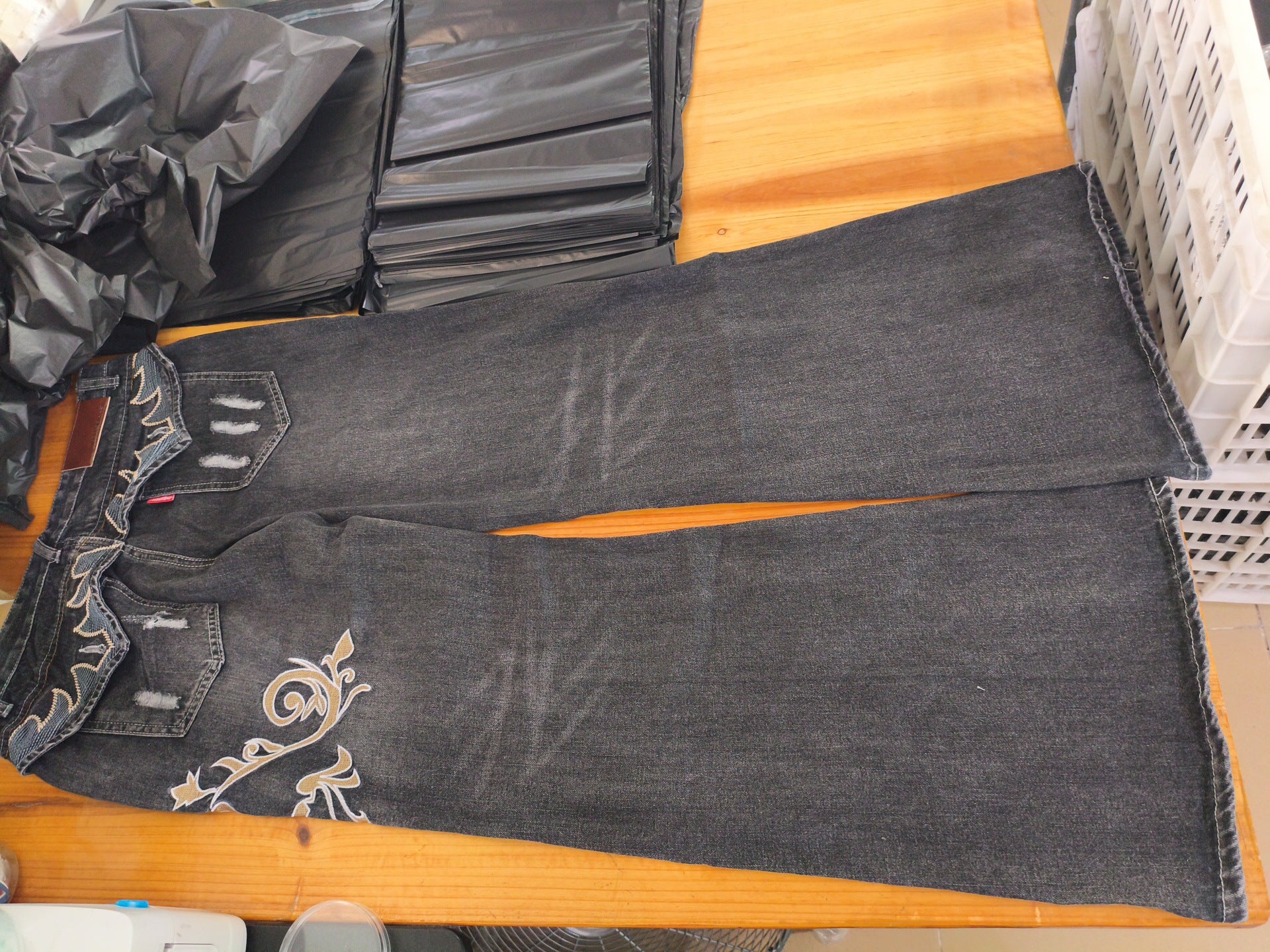 Y2K Dark-Style Patchwork Embroidered Flare Jeans