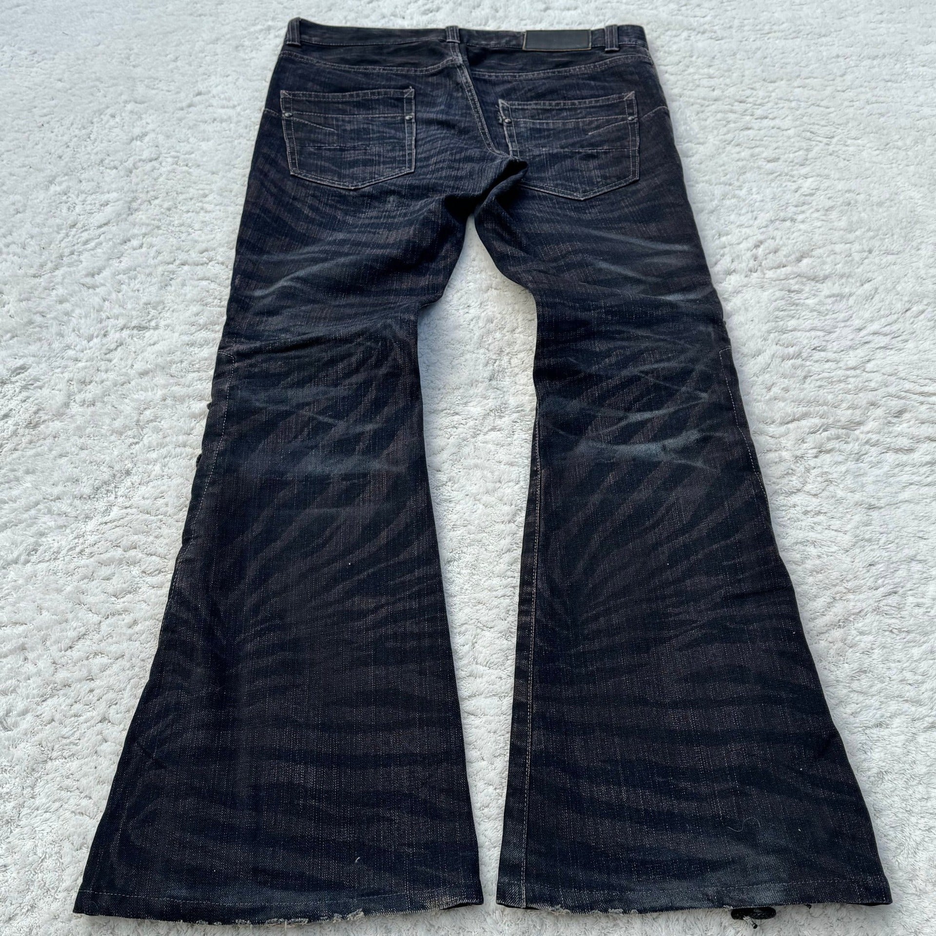 Y2K punk flared jeans, heavy embroidered jeans