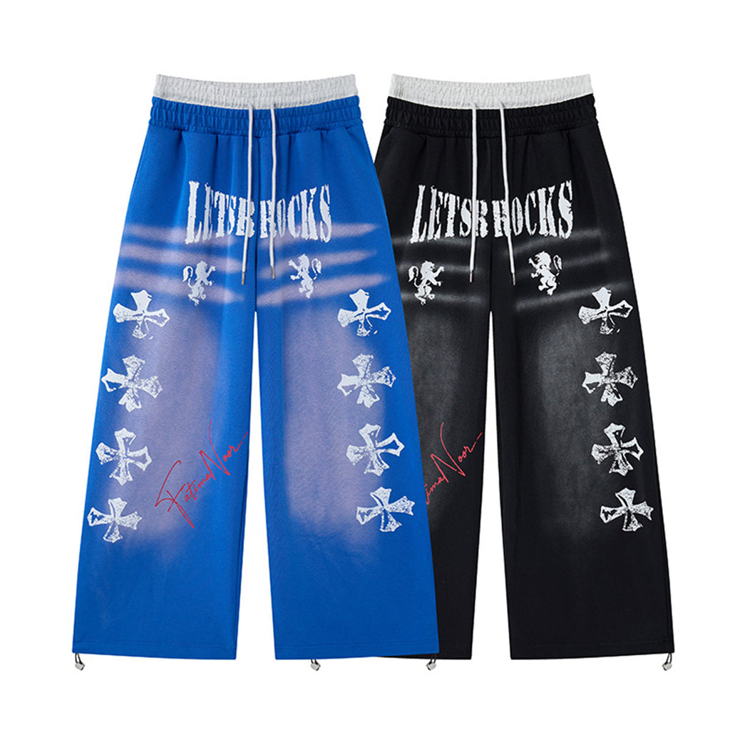 YAVIORA Cross Lion Faux Two-Piece Wide Leg Pants