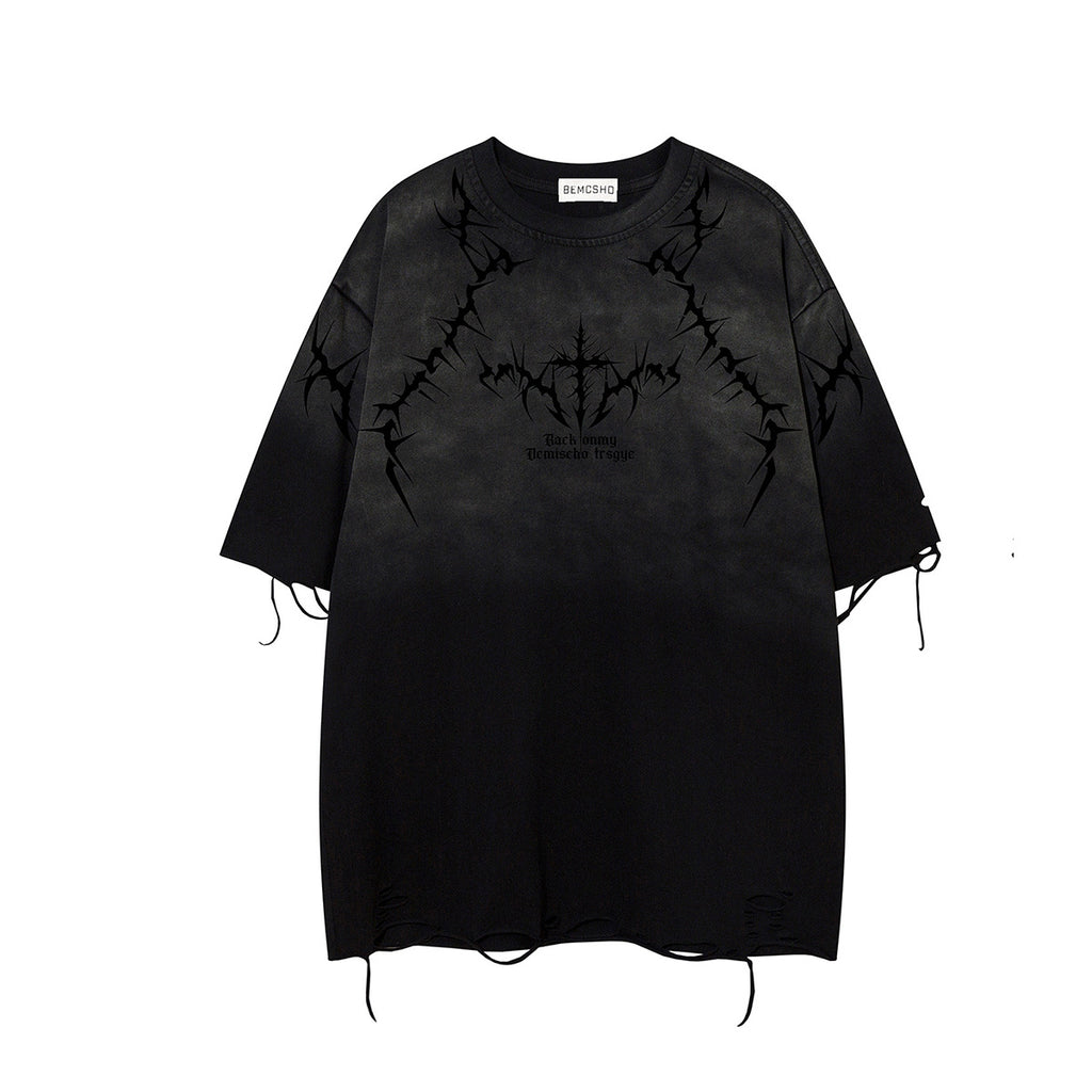 YAVIORA Short-Sleeve Distressed Washed T-Shirt
