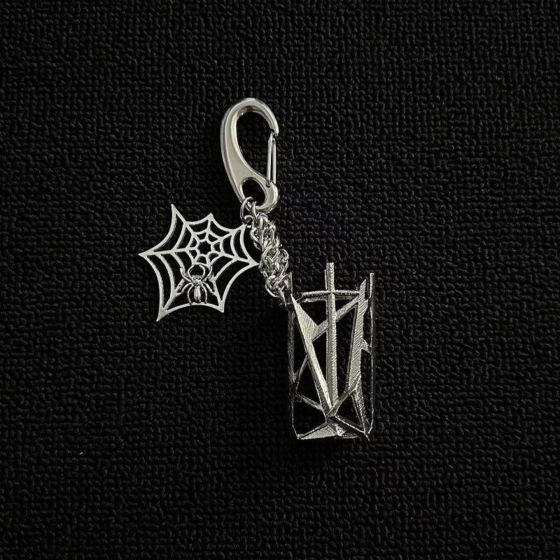 Gothic Spider Web Pentagram Cube Keychain