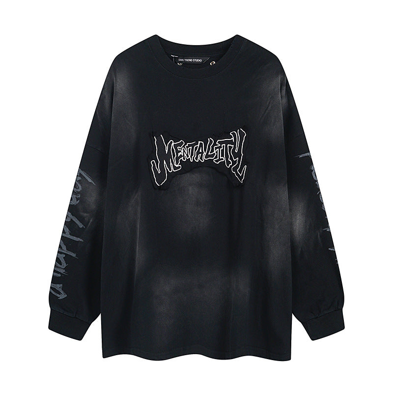 YAVIORA distressed tee with patchwork embroidery