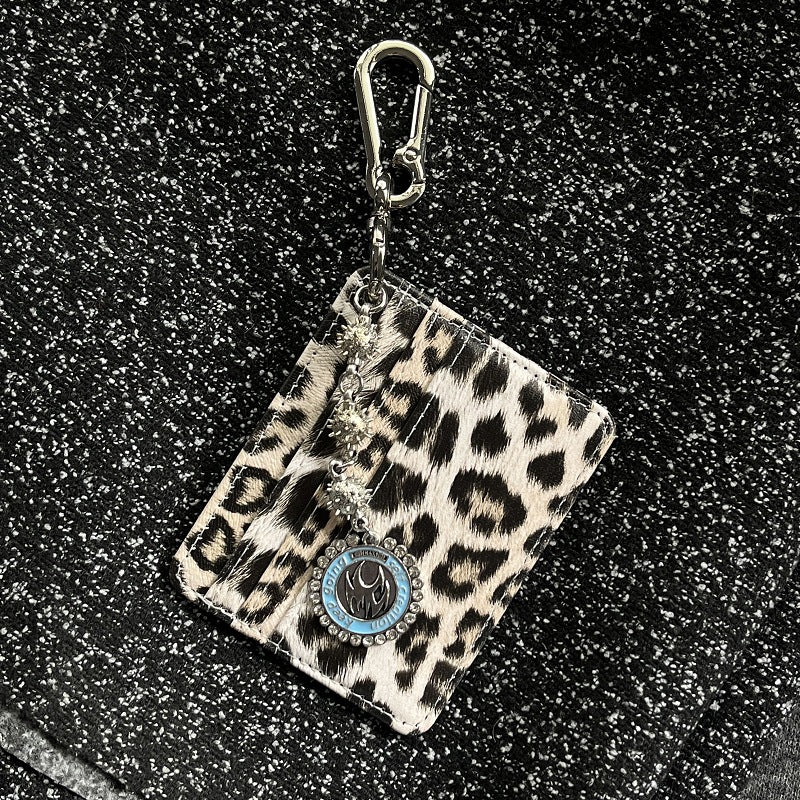Leopard Print Keychain Card Holder with Dragon Charm