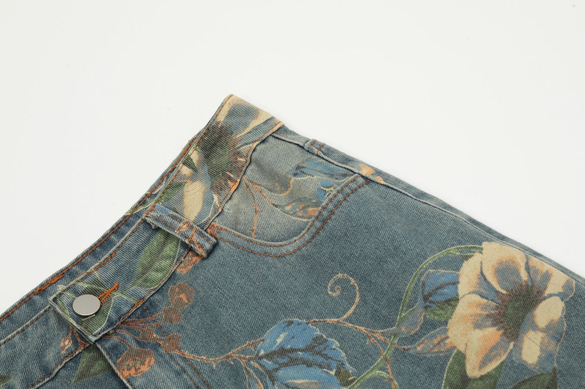 YAVIORA Retro Floral Print Jeans