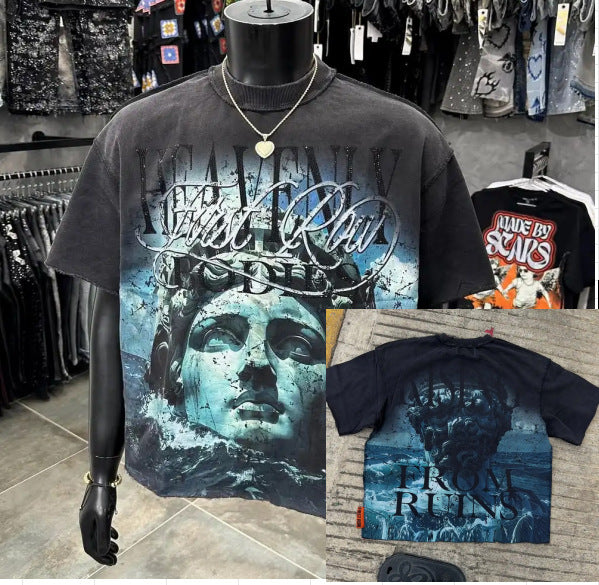 Y2K Greek statue print short-sleeved loose-fitting T-shirt
