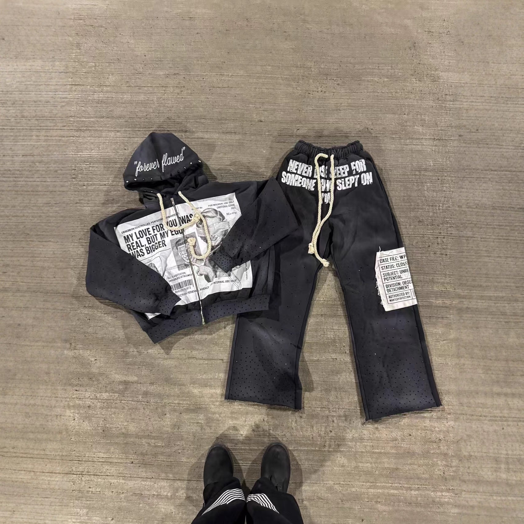 Y2K Newspaper Portrait Print Hoodie Sweatpants