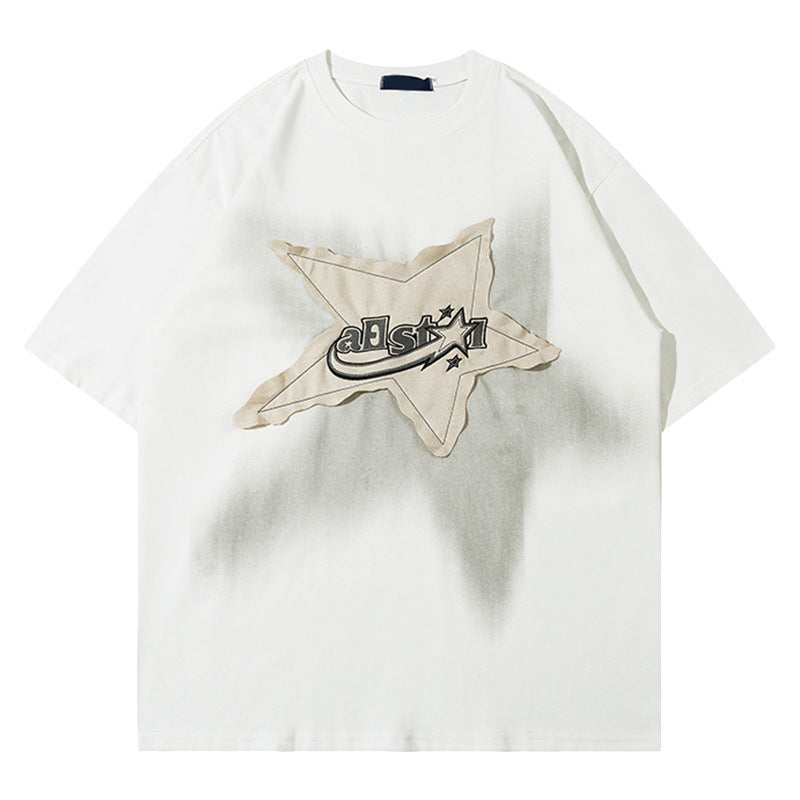 Yaviora American Retro Star Appliqué Short-Sleeve T-Shirt