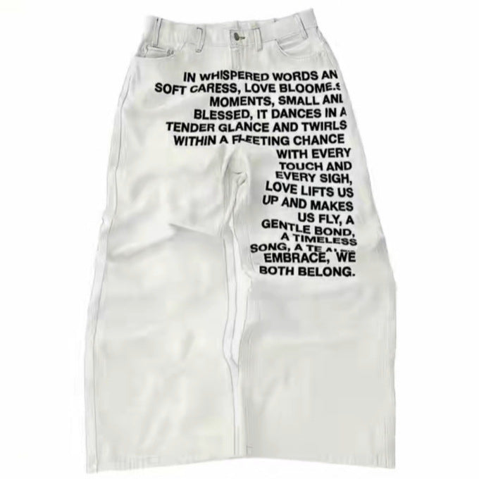 Y2K Men's Hip-Hop Jeans with American-Style Graphic Lettering