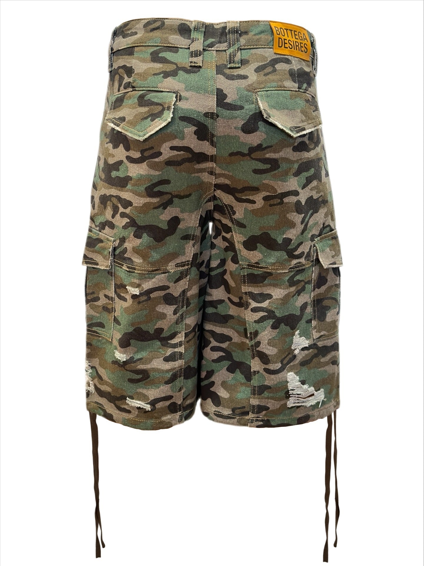 Camouflage Distressed Denim Cargo Shorts