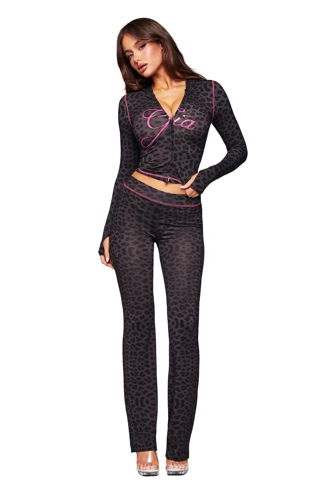 y2k hot girl letter print low-rise trousers two-piece set