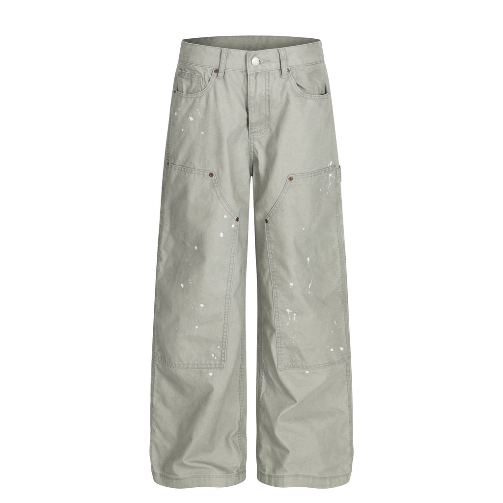 YAVIORA White Ink Print Wide Leg Carpenter Pants