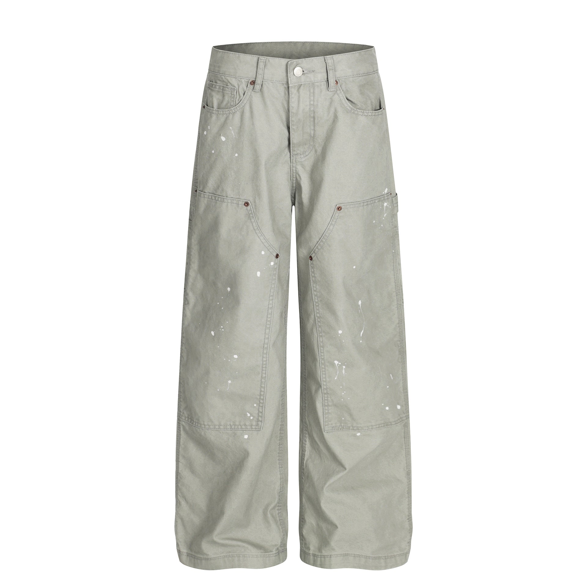 YAVIORA White Ink Print Wide Leg Carpenter Pants