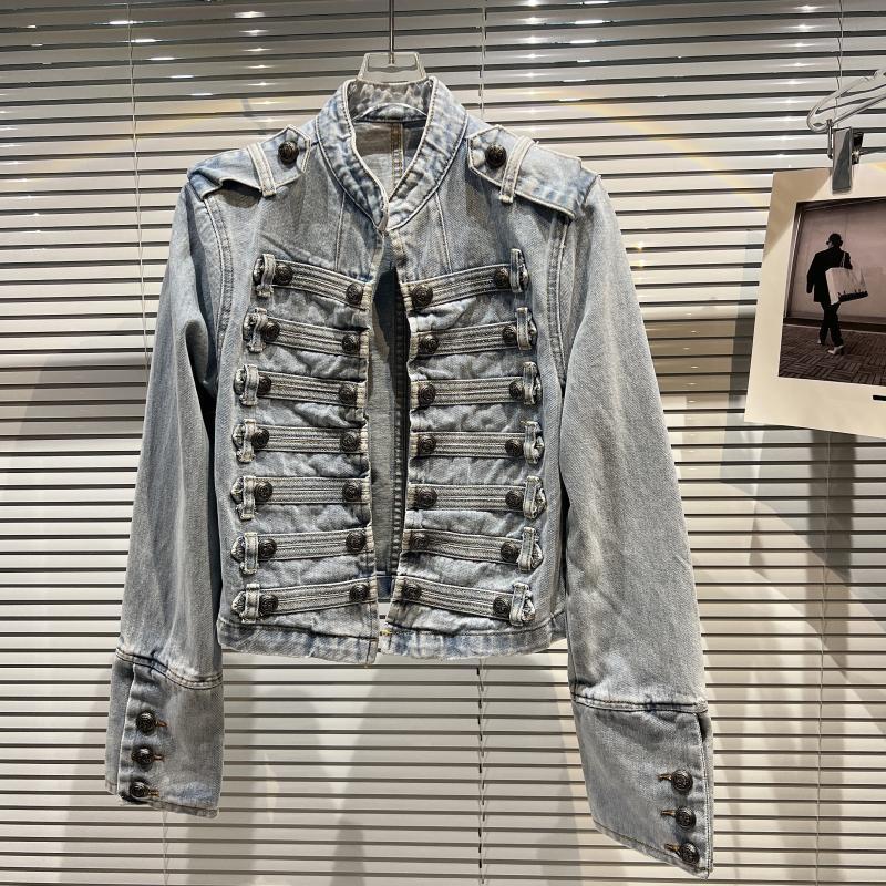 Y2K Classic Metal Ripped Button Washed Denim Jacket