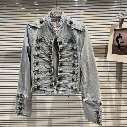 Y2K Classic Metal Ripped Button Washed Denim Jacket