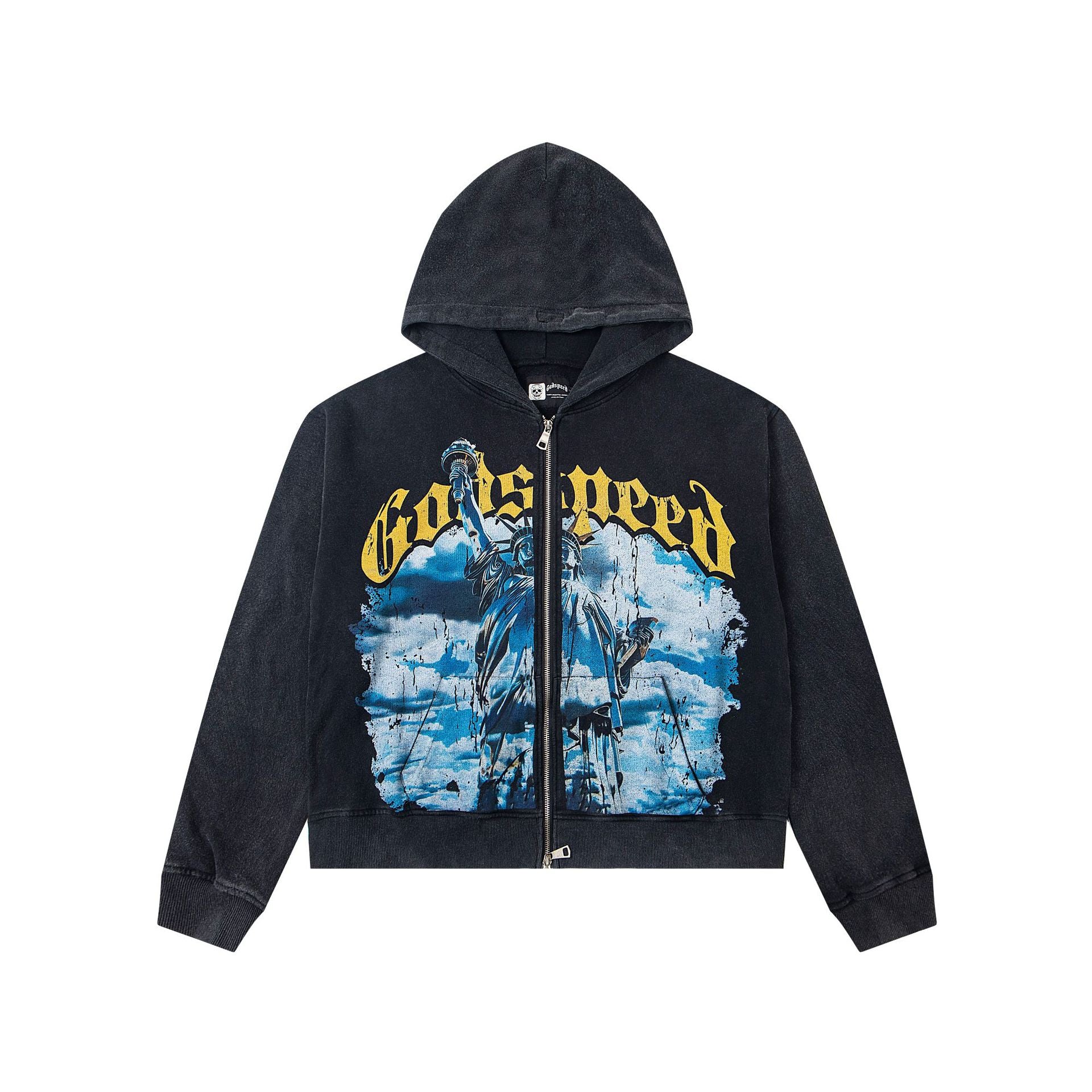 Vintage-Washed Pure Cotton Hip-Hop/Streetwear Hoodie with Print