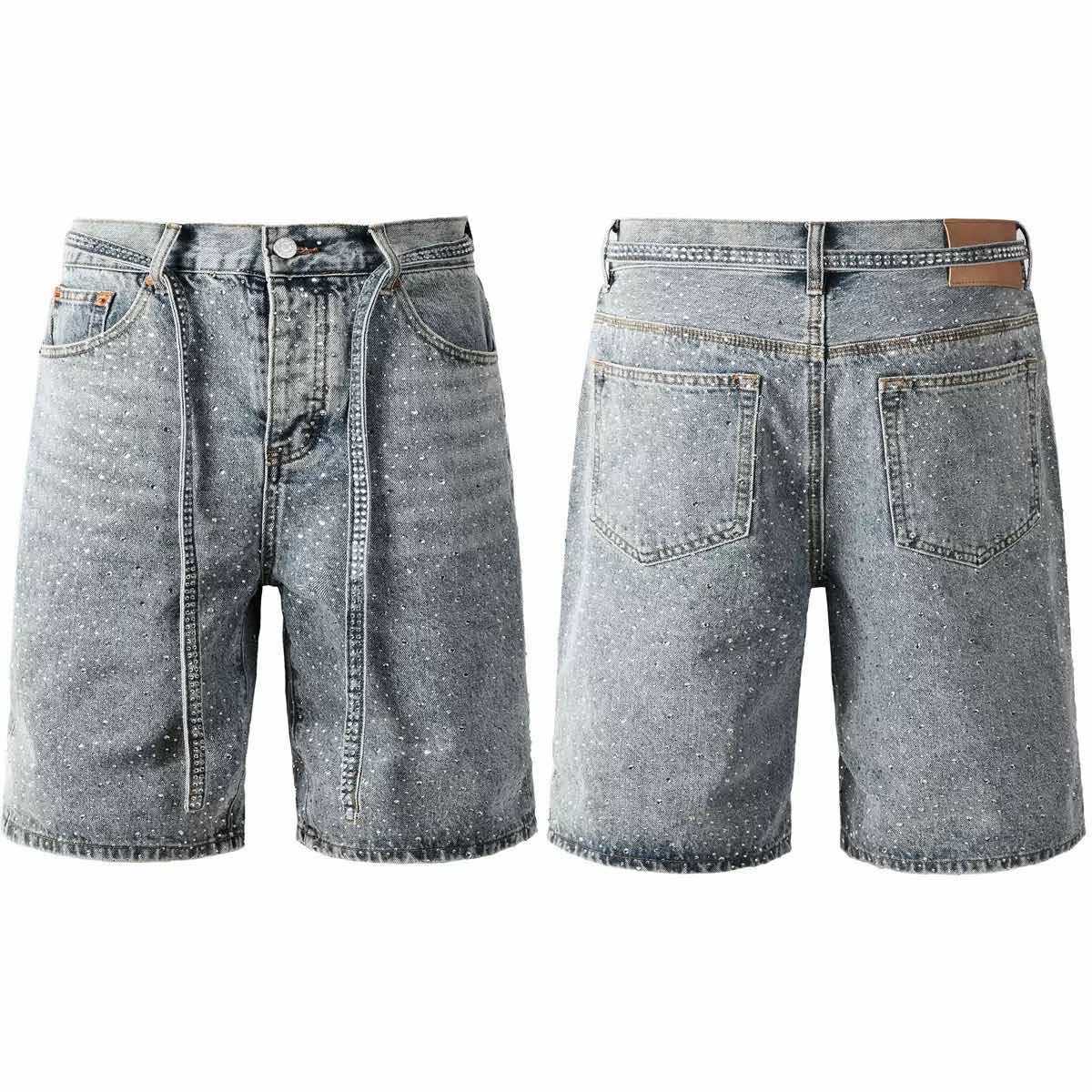Full rhinestone hip-hop cross hot-fix denim shorts