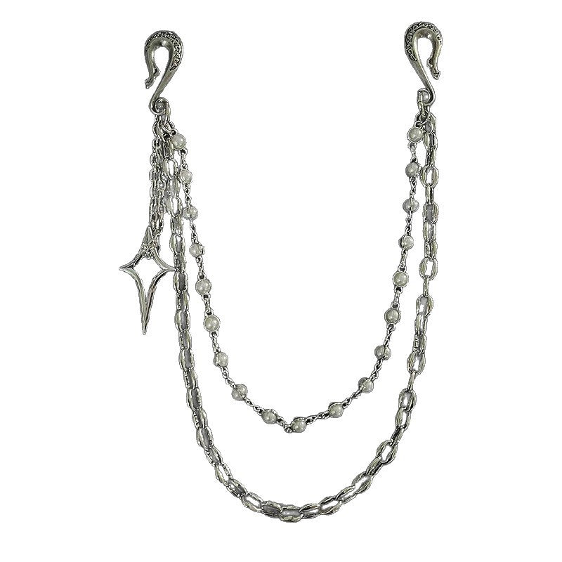 Silver Pearl Chain Bag Charm with Star Pendant