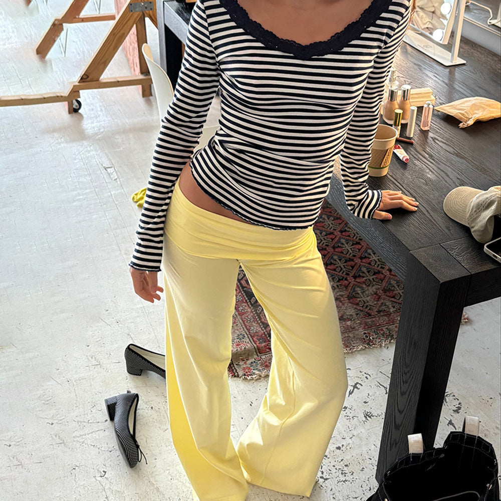 Women's Y2K Striped Fold-Over Waist Butt-Lifting Trousers