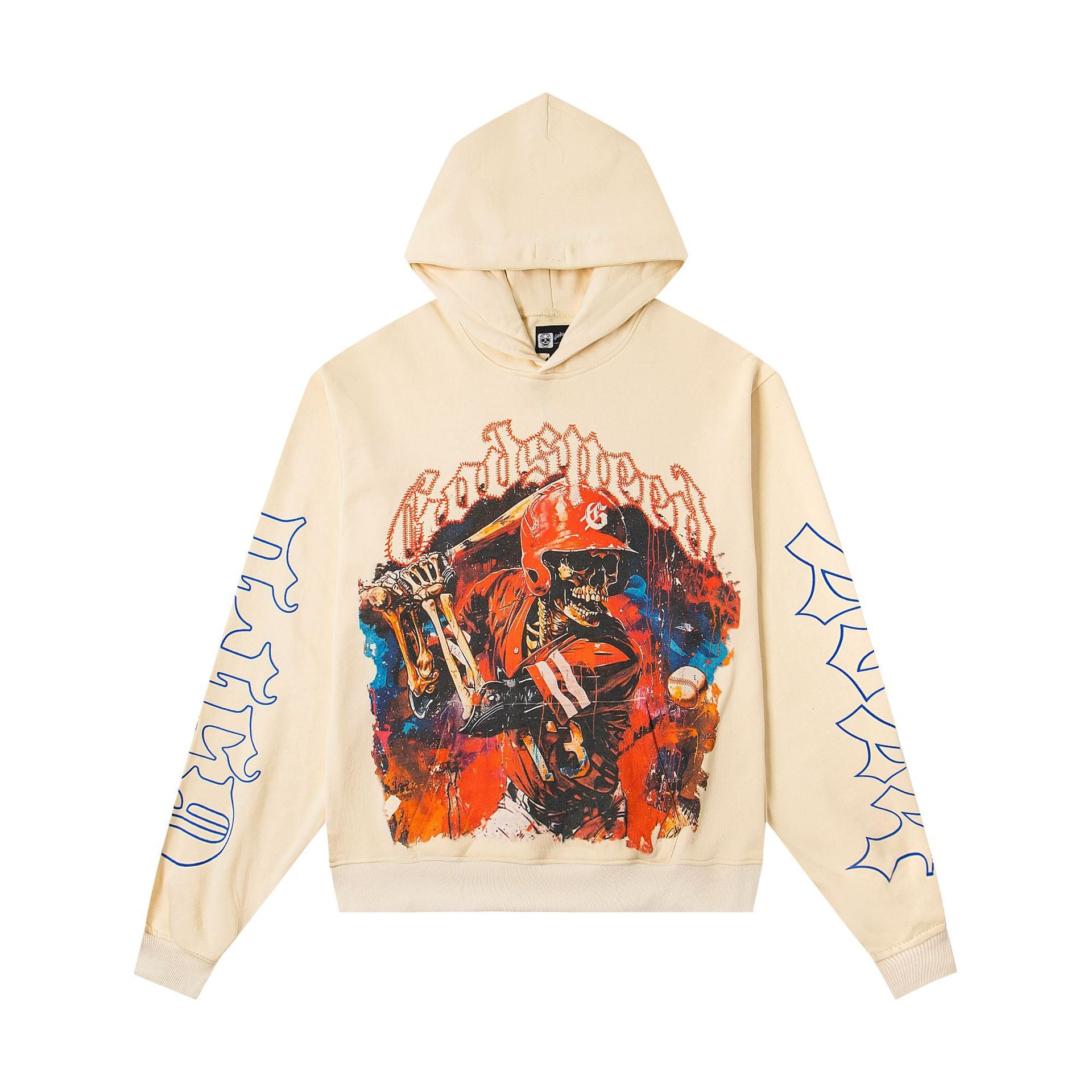 Vintage-Washed Pure Cotton Hip-Hop/Streetwear Hoodie with Print