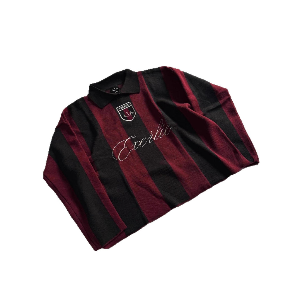 Oversized color-blocked knit sweater with letter embroidery