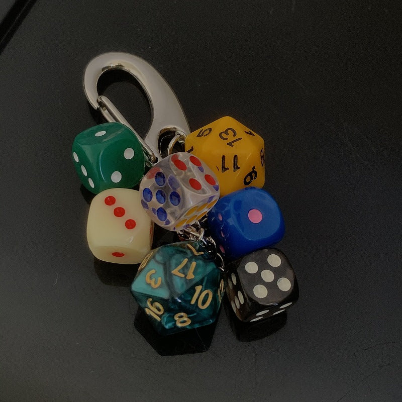 Colorful Dice Bag Charm Keychain Pendant Accessory