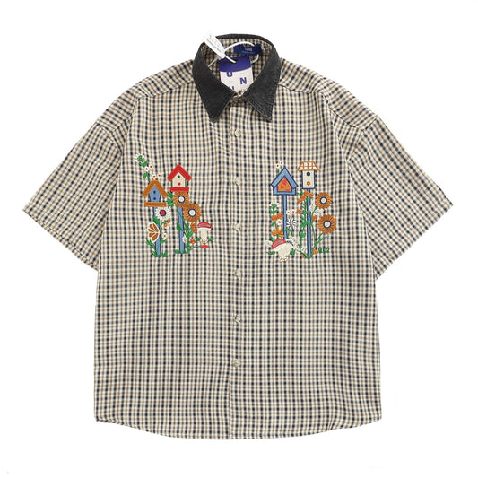 YAVIORA Denim Collar Plaid Shirt