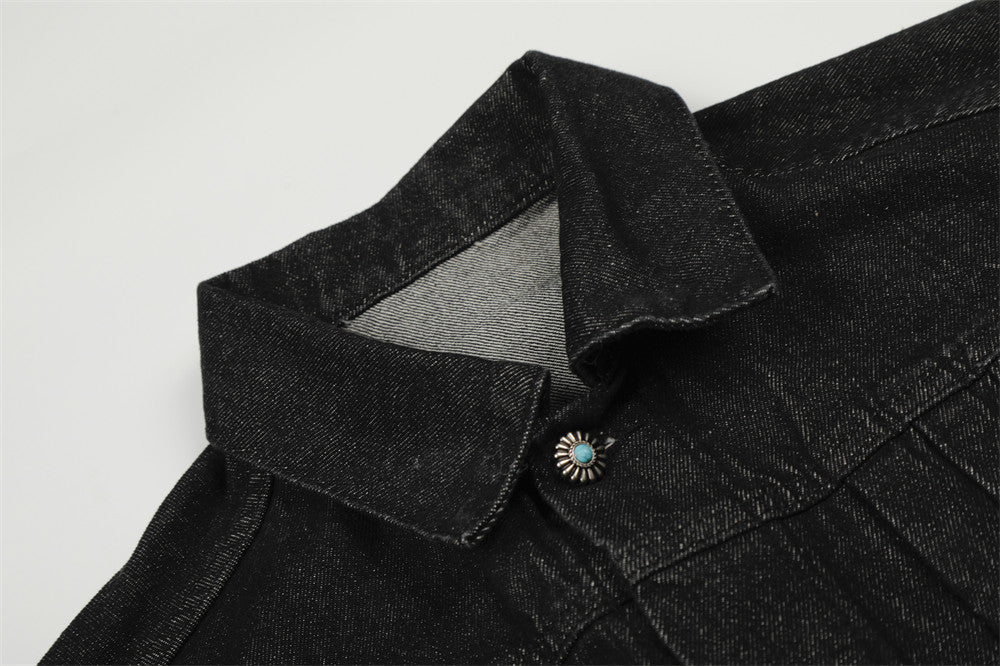 YAVIORA Pleated Denim Jacket