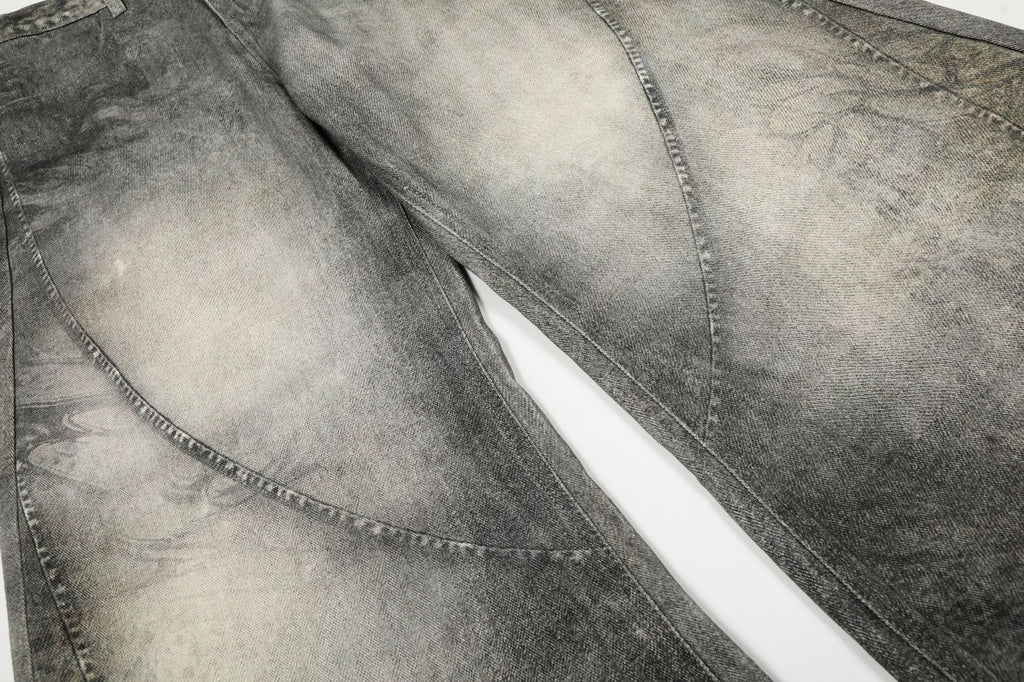 YAVIORA Spliced Dirty Wash Curved Baggy Pants