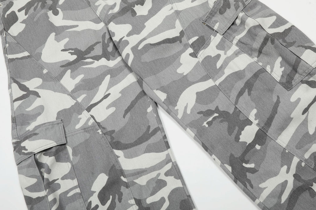 YAVIORA Gray and White Camouflage Cargo Pants