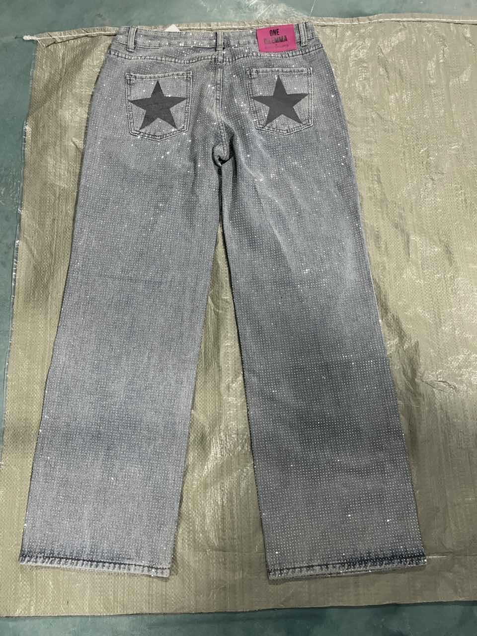 Star Print Rhinestone Embroidered Jeans