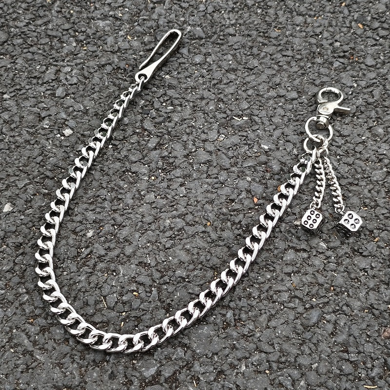 Silver Wallet Chain with Dice Charm – Punk Style
