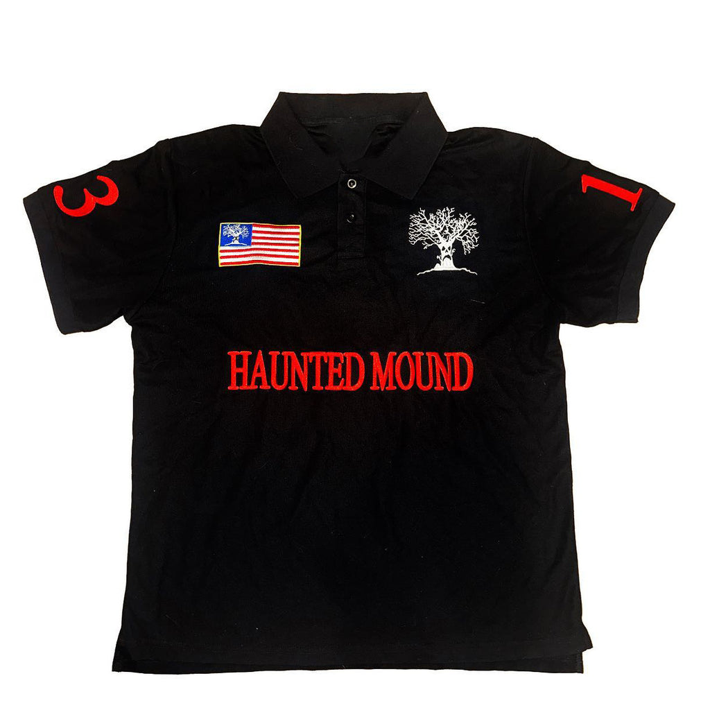 Fully embroidered Halloween pumpkin-head polo shirt