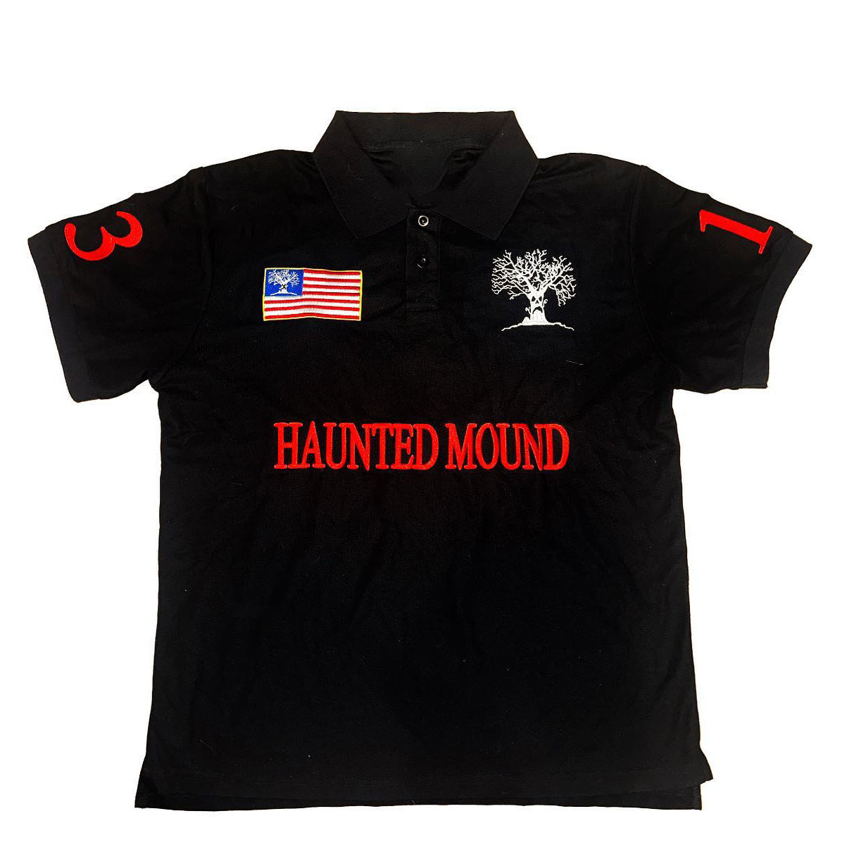Fully embroidered Halloween pumpkin-head polo shirt