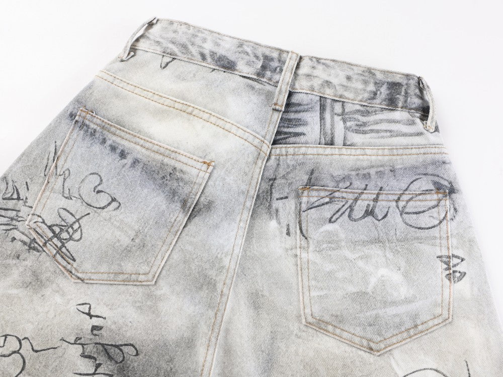 Yaviora American Style Printed Graffiti Jeans