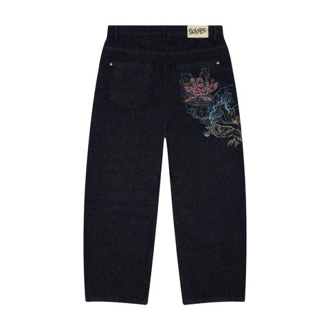 Retro Straight-leg Jeans with Plum Blossom Embroidery