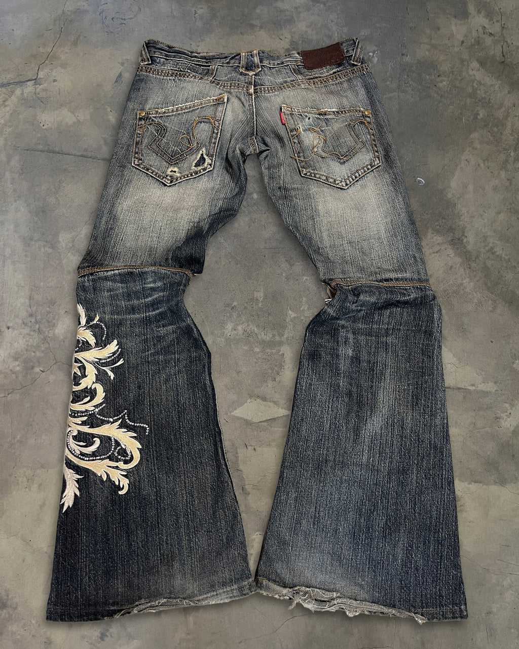 Y2K Dark-Style Patchwork Embroidered Flare Jeans
