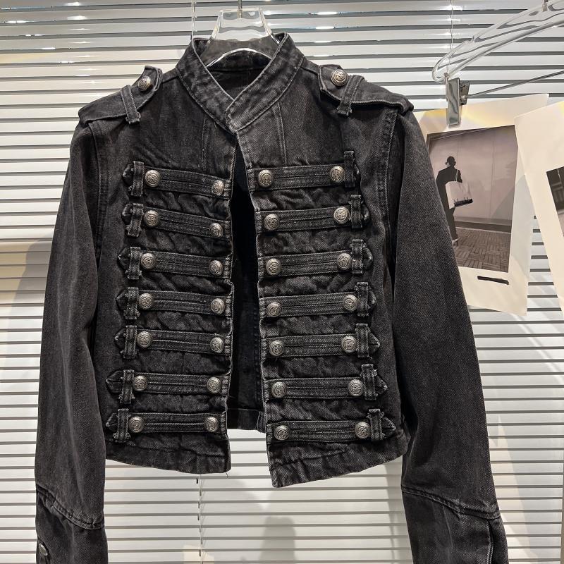 Y2K Classic Metal Ripped Button Washed Denim Jacket