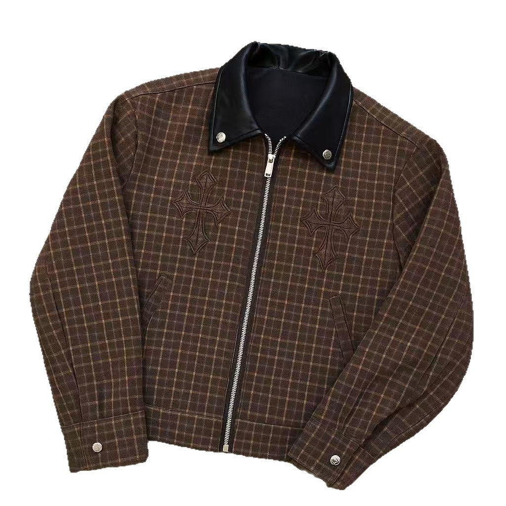 Retro Striped Pullover Jacket with 3D Embroidery and Dual Zippers