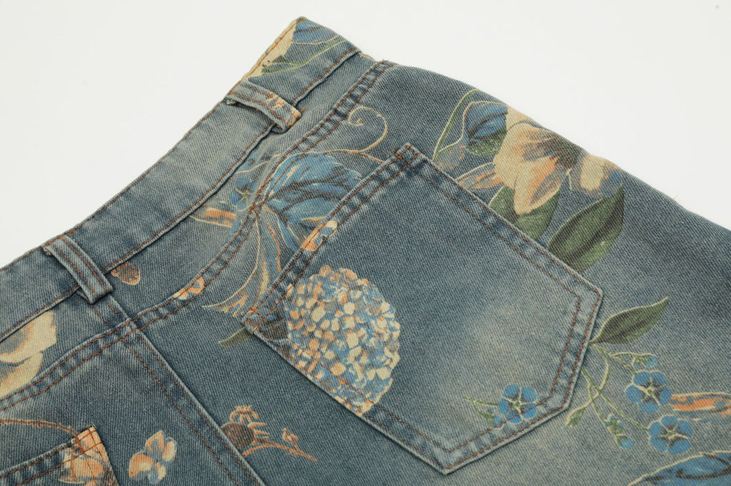 YAVIORA Retro Floral Print Jeans
