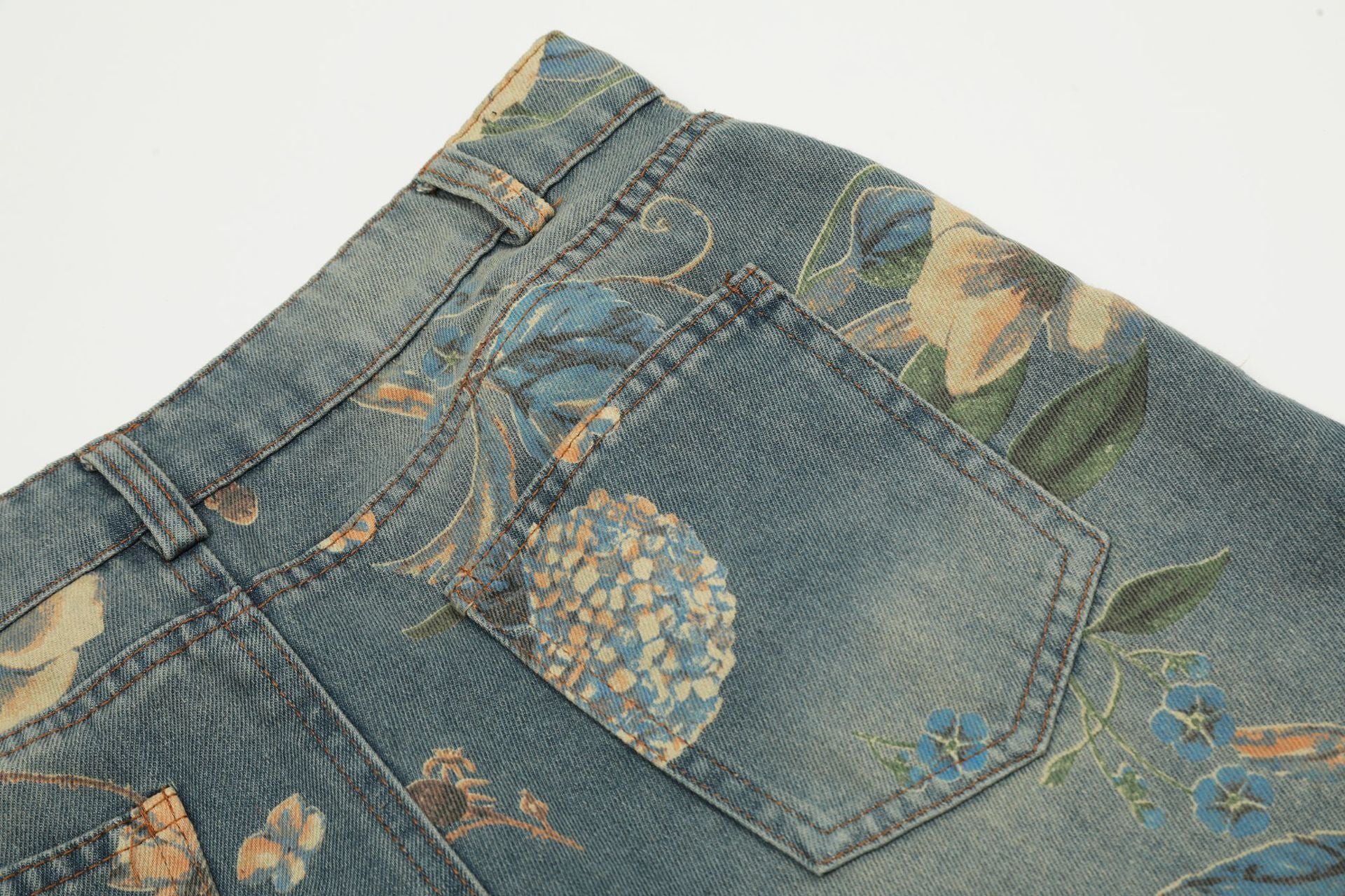YAVIORA Retro Floral Print Jeans