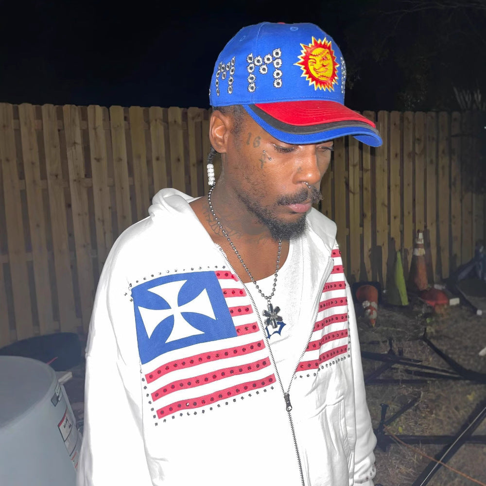 "Freedom & Beauty" Letter Appliqué Hoodie