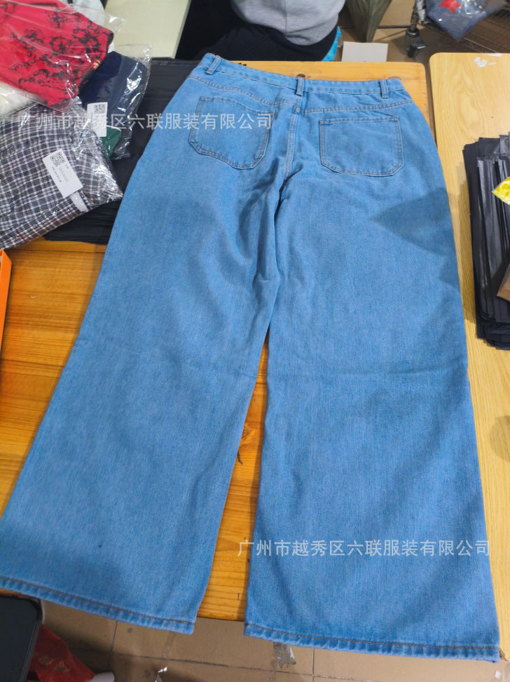 Y2K Men's Hip-Hop Jeans with American-Style Graphic Lettering