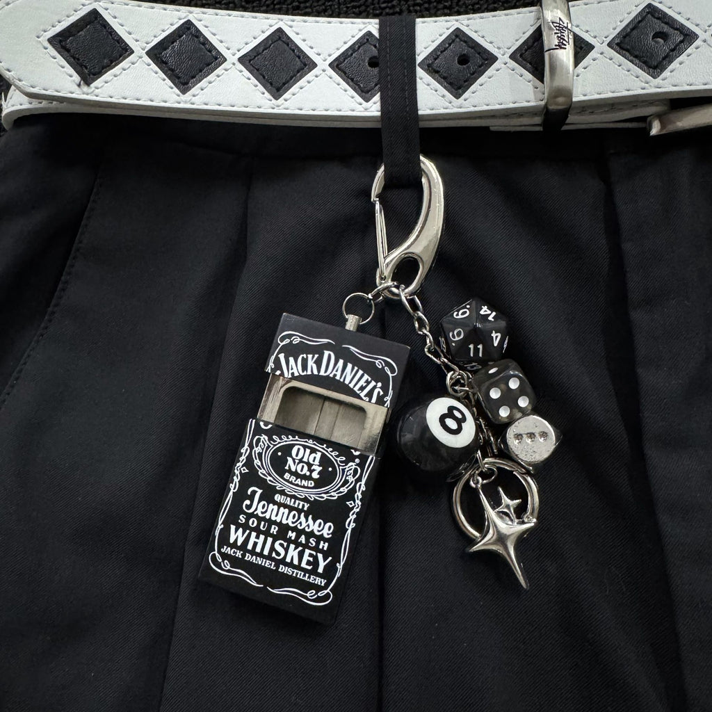 Black Punk Keychain Set Jack Daniels 8 Ball Dice Charm